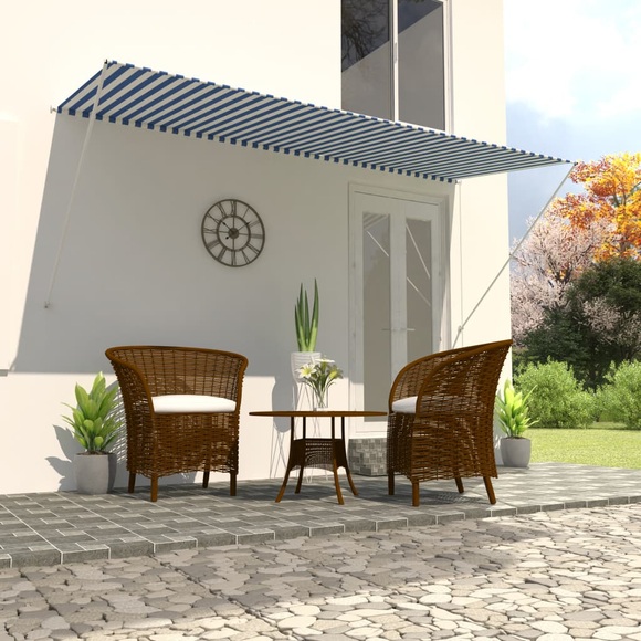 Einziehbare Markise 300 x 150 cm Blau und Weiss