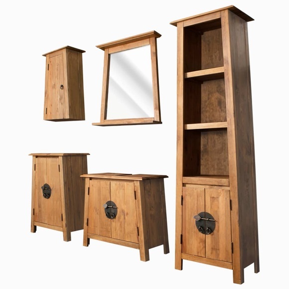 Badezimmer-Set 5-tlg. Recyceltes Kiefernholz Massiv