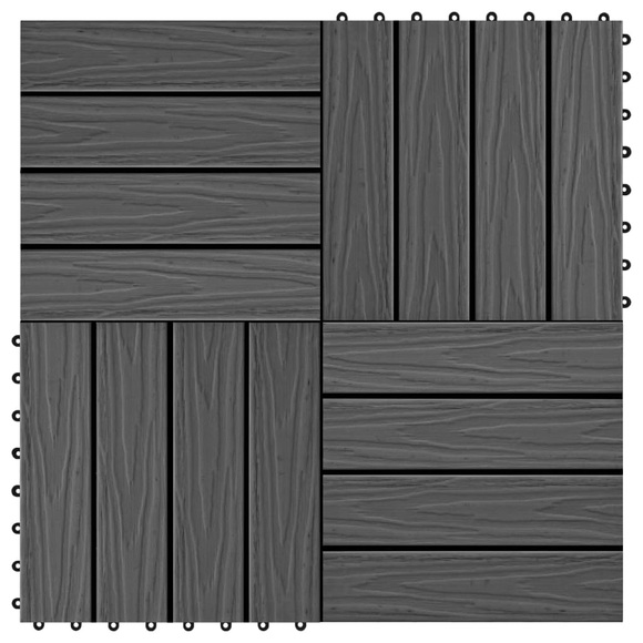 vidaXL 11 Stk. Terrassenfliesen geprägtes WPC 30x30cm 1qm Schwarz
