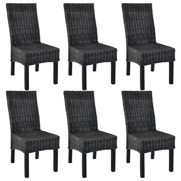 vidaXL Esszimmerstühle 6 Stk. Schwarz Kubu Rattan und Mangoholz