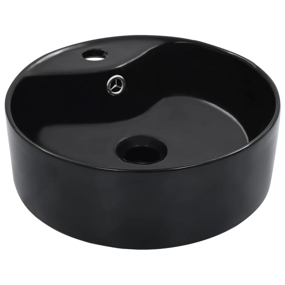 vidaXL Waschbecken mit Überlauf 36 x 13 cm Keramik Schwarz