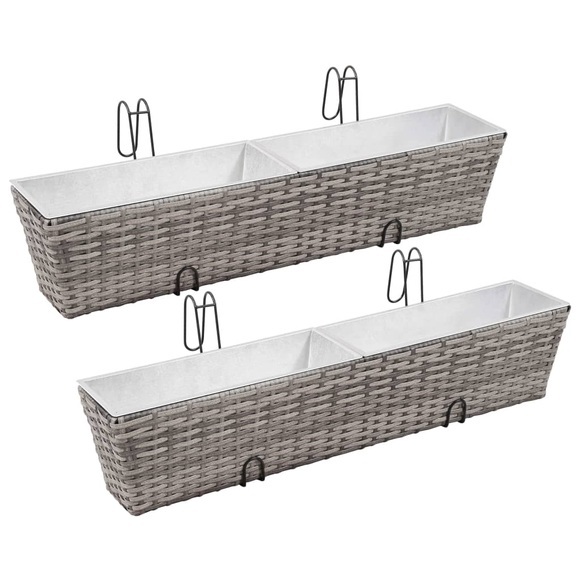 vidaXL Balkon-Hochbeet 2 Stk. 80 cm Grau Poly Rattan