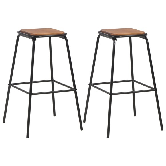 Barhocker 2 Stk. Schwarz Kiefer-Massivholz Stahl