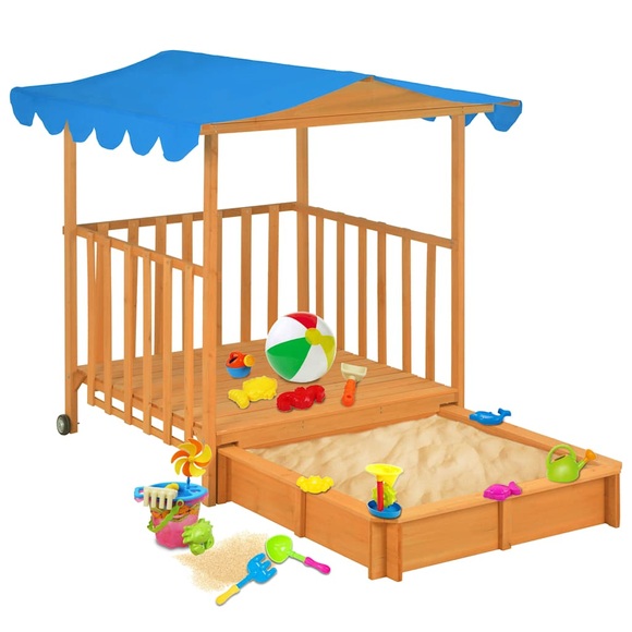 Kinderspielhaus mit Sandkasten Holz Blau UV50