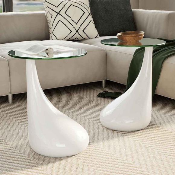 Beistelltische mit runder Glasplatte 2 Stk. Hochglanz Weiss