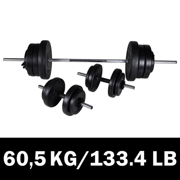 60,5kg Langhantel Kurzhantel Hantelset Gewichtscheiben