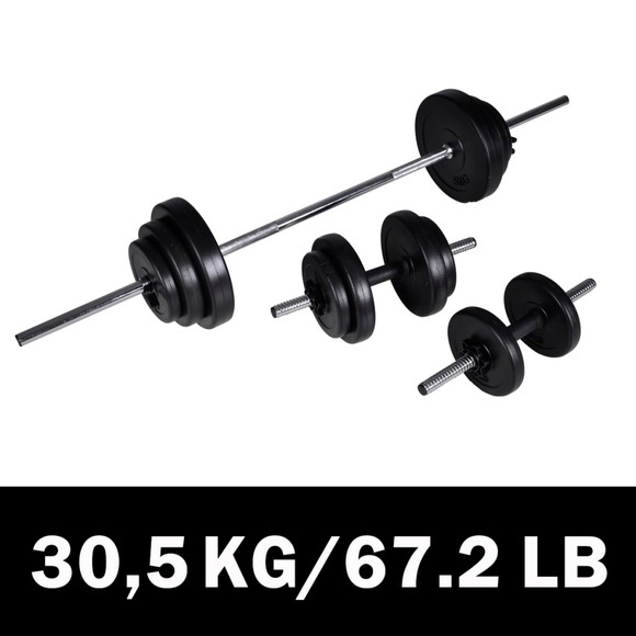 30,5kg Langhantel Kurzhantel Hantelset Gewichtscheiben