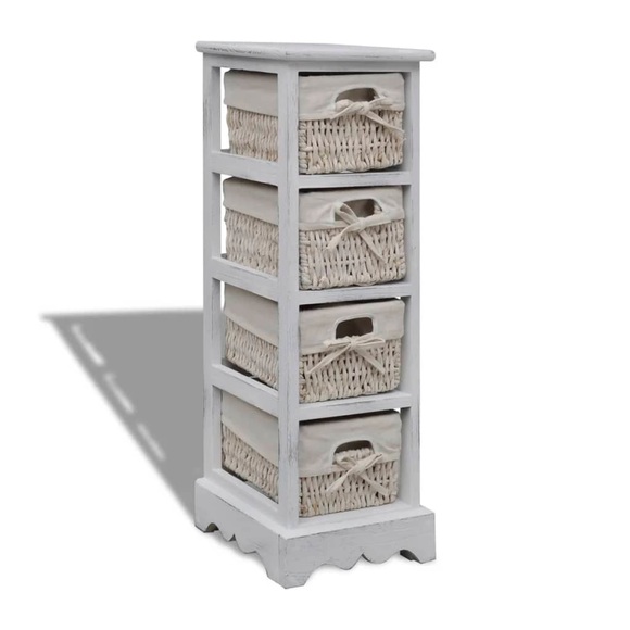 vidaXL Holz-Schränkchen mit 4 Flechtkörben Weiß