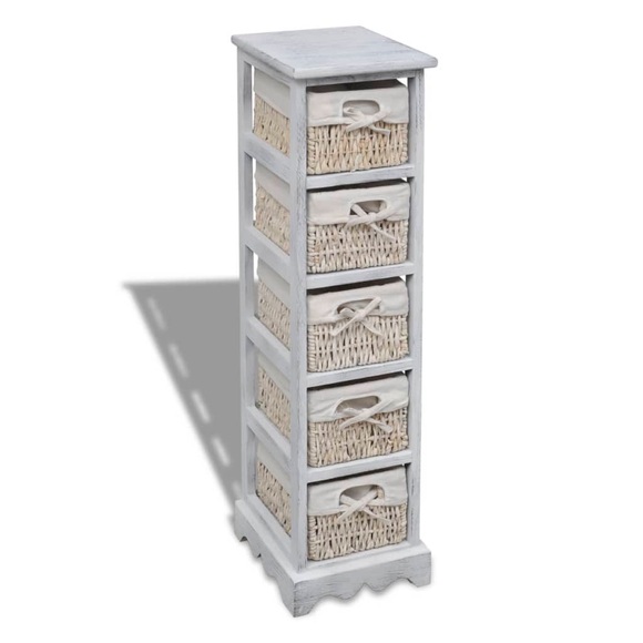 vidaXL Holz-Schränkchen mit 5 Flechtkörben Weiß