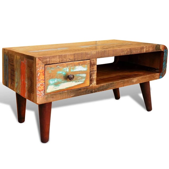 Couchtisch mit abgerundeter Seite 1 Schublade Recyceltes Holz