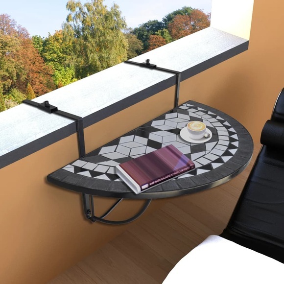 vidaXL Balkonhängetisch Schwarz und Weiß Mosaik