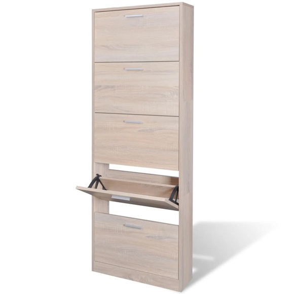 Eiche-Optik Holz-Schuhschrank mit 5 Schuhkippern