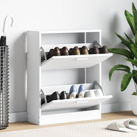 Weisser Holz-Schuhschrank mit 2 Schuhkippern