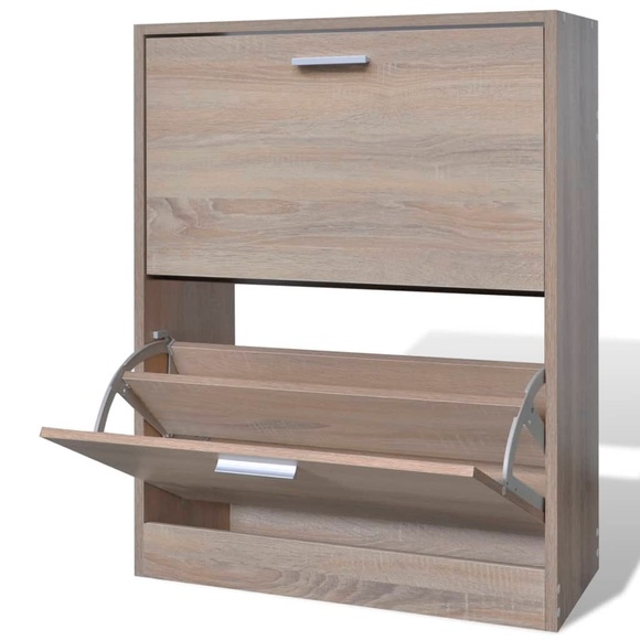Eiche-Optik Holz-Schuhschrank mit 2 Schuhkippern