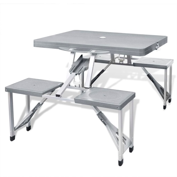 vidaXL Klappbares Campingtisch-Set Aluminium mit 4 Stühlen extra leicht grau