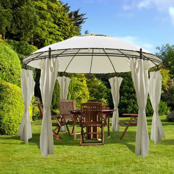 vidaXL Runder Gartenpavillion mit Vorhängen 3,5 x 2,7 m