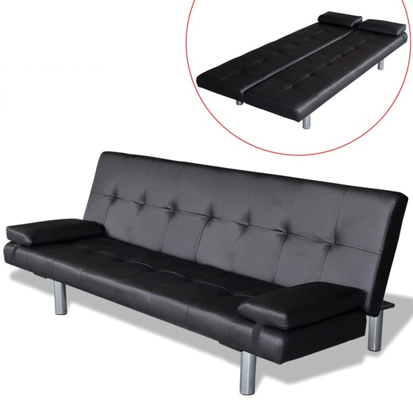 Schlafsofa mit zwei Kissen Kunstleder Verstellbar Schwarz