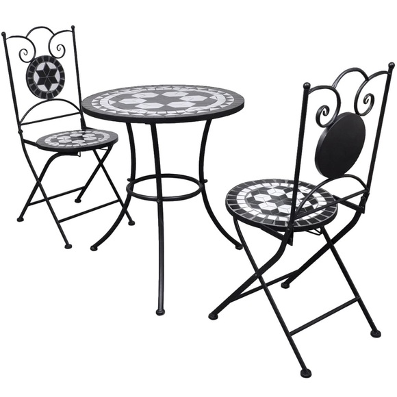 3-tlg. Bistro-Set Keramikfliese Schwarz/Weiss