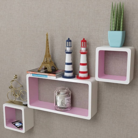 vidaXL 3er Set MDF Cube Regal Hängeregal Wandregal für Bücher/DVD, weiß-rosa