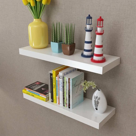 vidaXL 2er Set MDF Wandregal Hängeregal Wandboard Bücher/DVD Regal, weiß