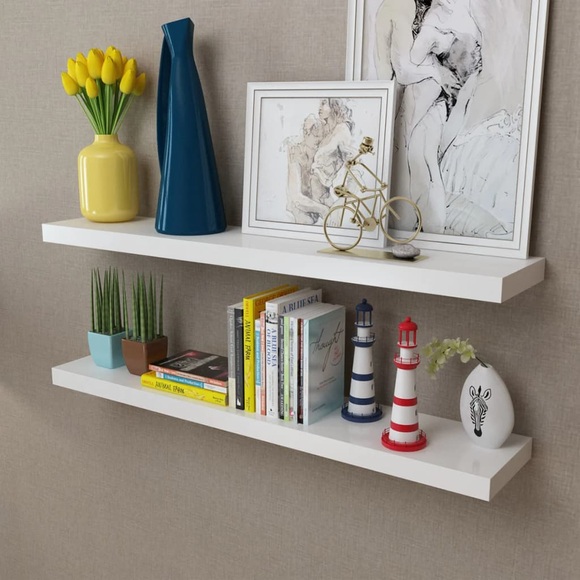vidaXL 2er Set MDF Hängeregal Wandregal Wandboard Bücher/DVD-Regal, weiß