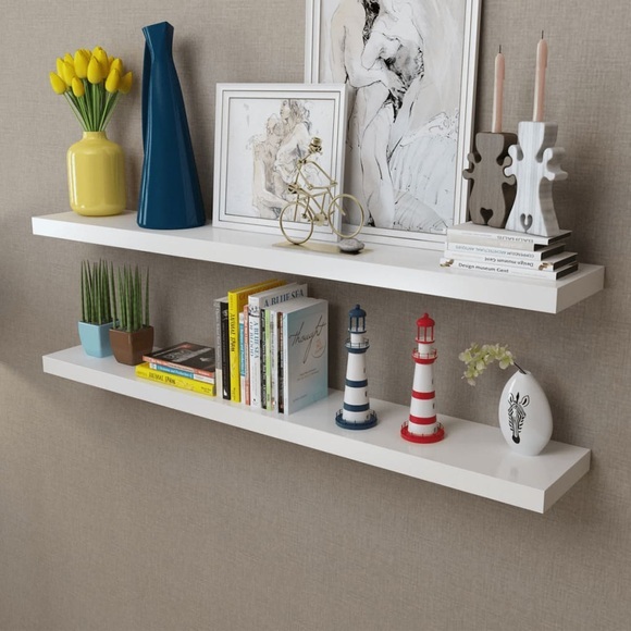 vidaXL 2er Set MDF Wandregal Wandboard Bücher/DVD-Regal Hängeregal, weiß
