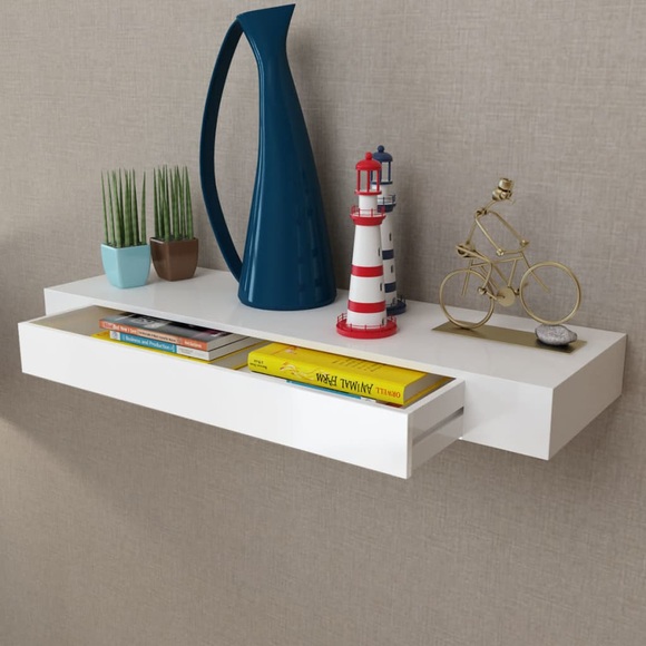 vidaXL MDF Wandregal Bücher/DVD-Regal Hängeregal mit 1 Schublade, weiß
