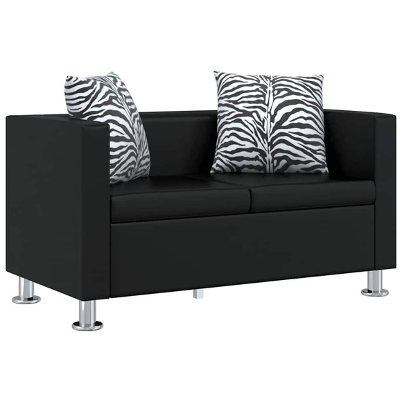 Sofa 2-Sitzer Kunstleder Schwarz