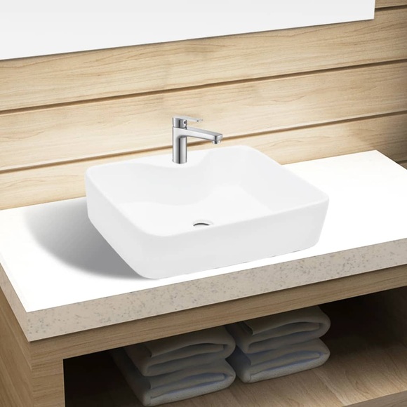 Keramik Waschbecken mit Hahnloch Weiss Quadratisch
