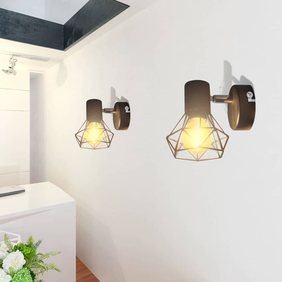 vidaXL 2 schwarze Wandleuchter Industrie-Stil Drahtgestell mit LED-Glühbirne