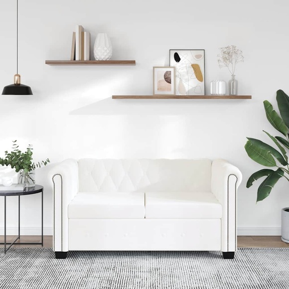 Chesterfield Sofa 2-Sitzer Kunstleder Weiss