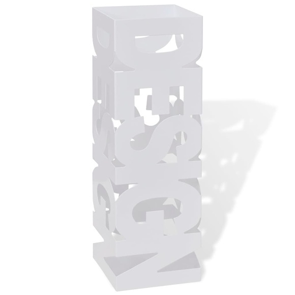 vidaXL Schirmhalter Schirmständer Gehstöcke Stahl weiß quadratisch 48,5 cm