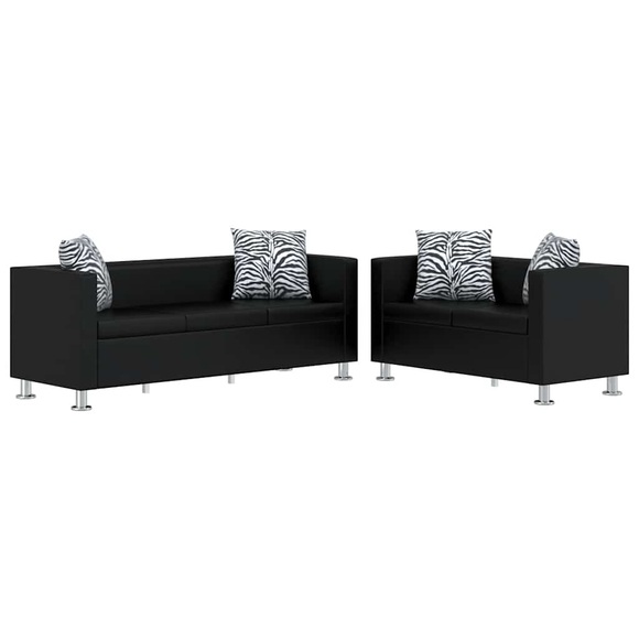 Sofa Set Kunstleder 3-Sitzer und 2-Sitzer Schwarz
