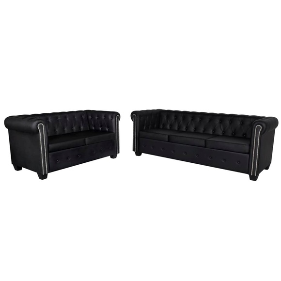Chesterfield Sofa 2-Sitzer und 3-Sitzer Kunstleder Schwarz