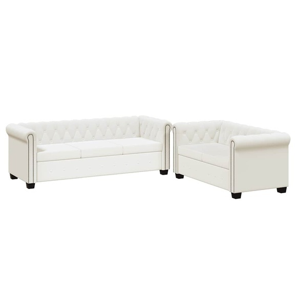 Chesterfield Sofa 2-Sitzer und 3-Sitzer Kunstleder Weiss