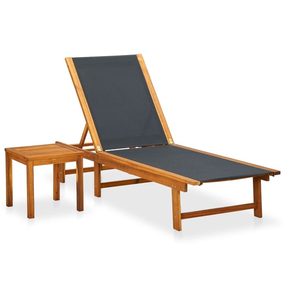 Sonnenliege mit Tisch Akazie Massivholz und Textiline