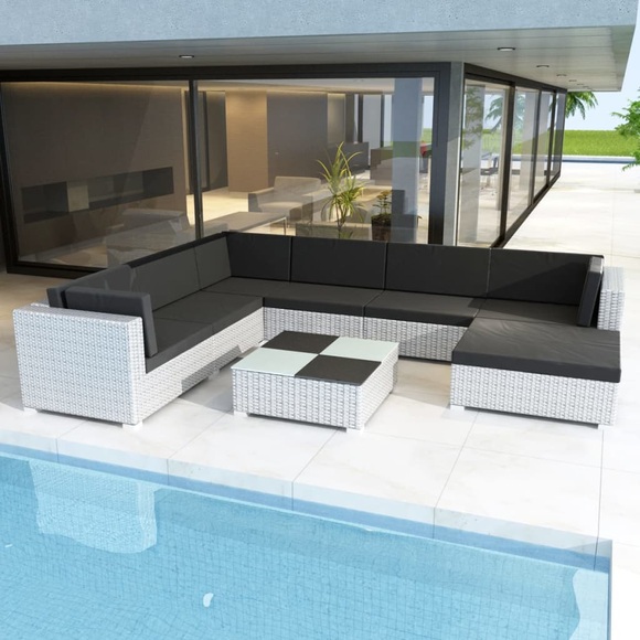 vidaXL 8-tlg. Garten-Lounge-Set mit Kissen Poly Rattan Weiß
