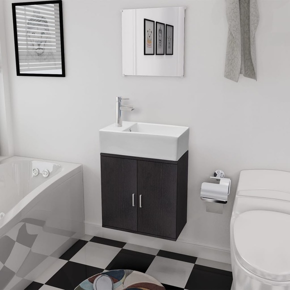 vidaXL Dreiteiliges Badmöbel-Set mit Waschbecken Schwarz