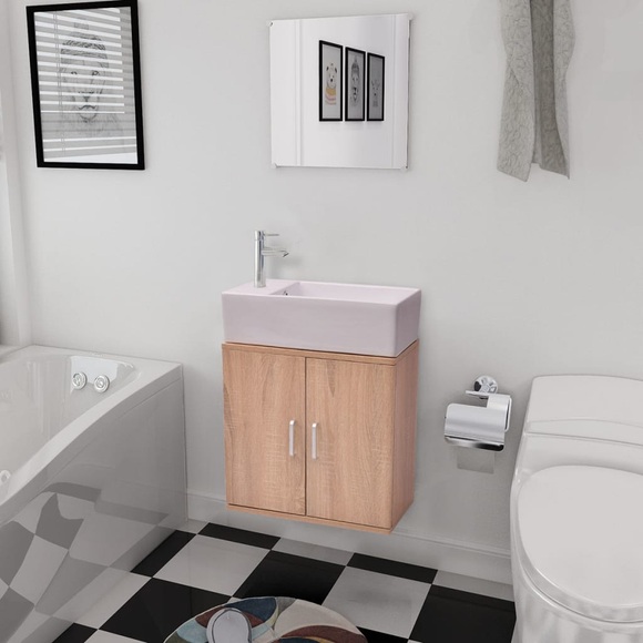 vidaXL Dreiteiliges Badmöbel-Set mit Waschbecken Beige