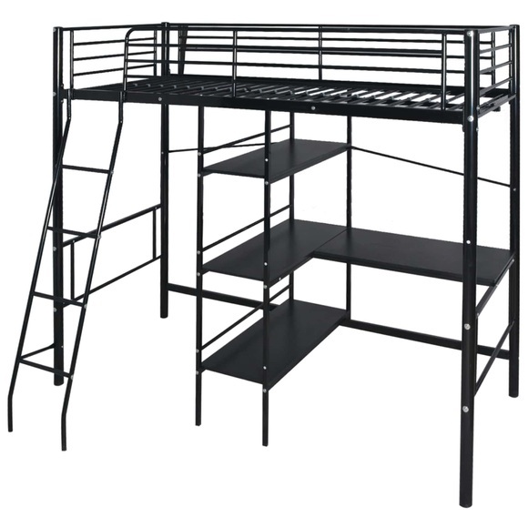 Hochbett mit Schreibtisch Metall 200x90 cm schwarz