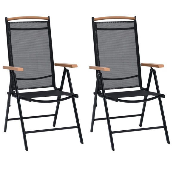 vidaXL Gartenstühle Klappbar 2 Stk. Aluminium und Textilene Schwarz