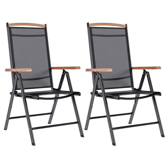vidaXL Gartenstühle Klappbar 2 Stk. Aluminium und Textilene Schwarz