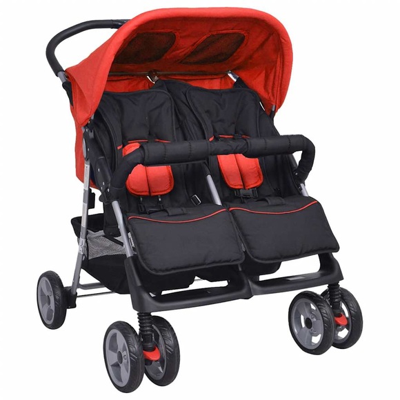Baby Zwillingswagen Stahl rot und schwarz