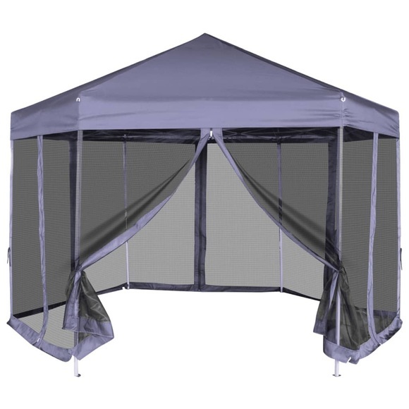 vidaXL Sechseckiges Pop-Up Festzelt 6 Seitenwände Dunkelblau 3,6×3,1 m