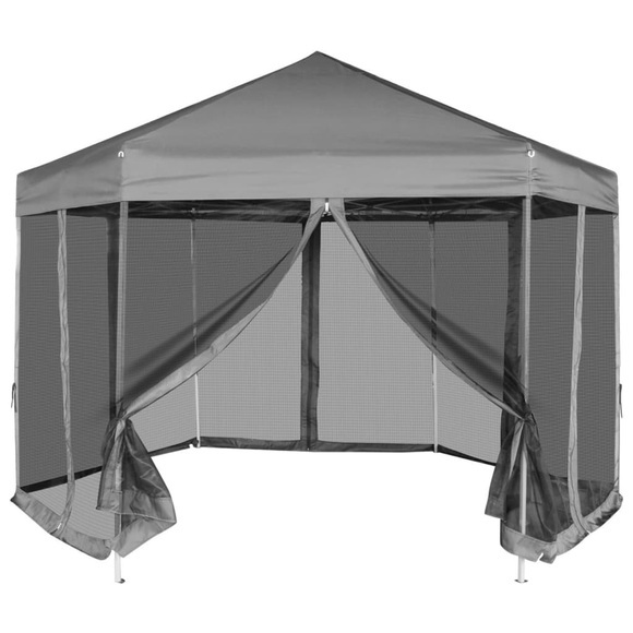 vidaXL Sechseckiges Pop-Up Festzelt mit 6 Seitenwänden Grau 3,6x3,1 m