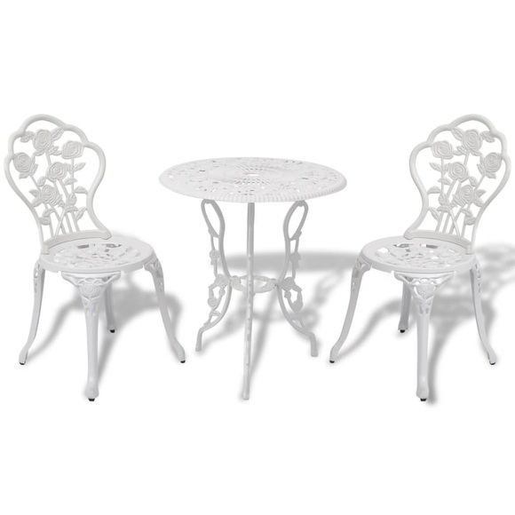 3-tlg. Bistro-Set Aluminiumguss Weiss