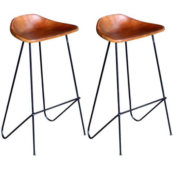Barhocker 2 Stk. Echtleder Braun