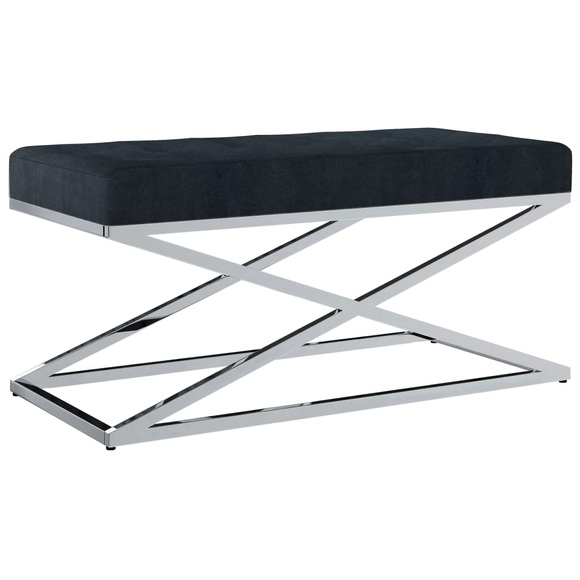 Bank 97 cm Schwarz Samt und Edelstahl