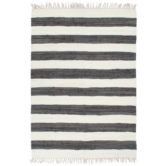 Handgewebter Chindi-Teppich Baumwolle 80x160cm Anthrazit Weiss