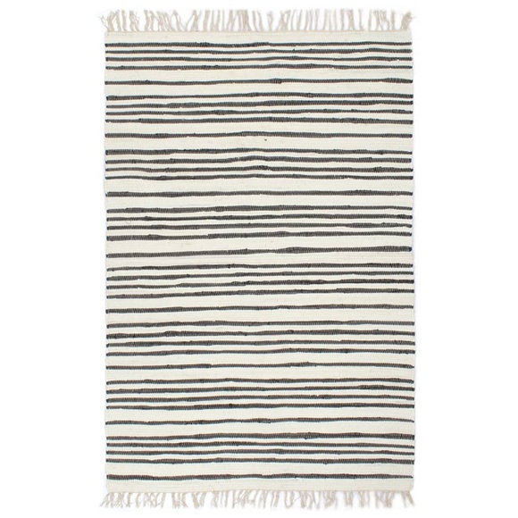 Handgewebter Chindi-Teppich Baumwolle 80x160cm Anthrazit Weiss